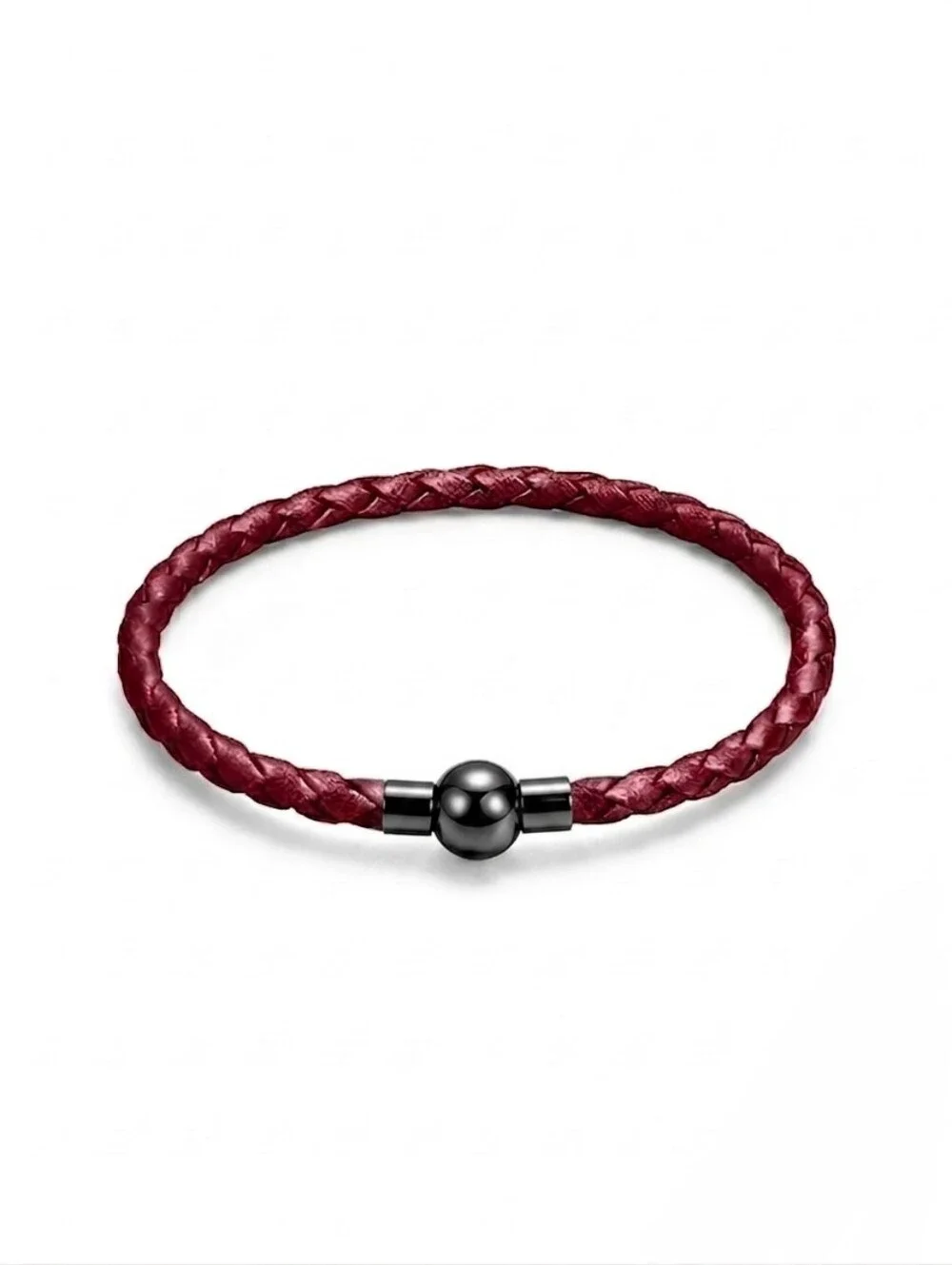 Linx Burgundy Leather Braided Cord Bracelet with Black Magnetic Clasp